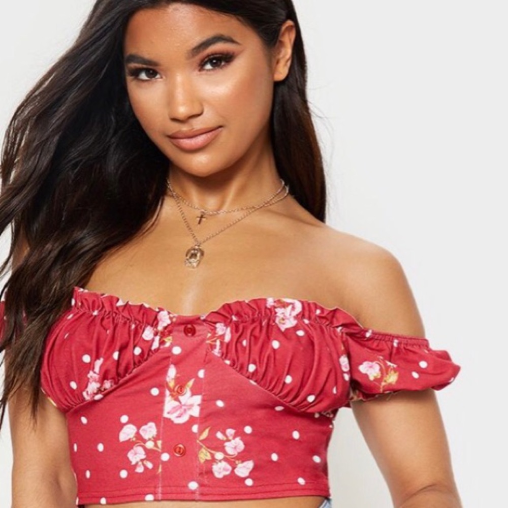 Red ditzy floral crop top